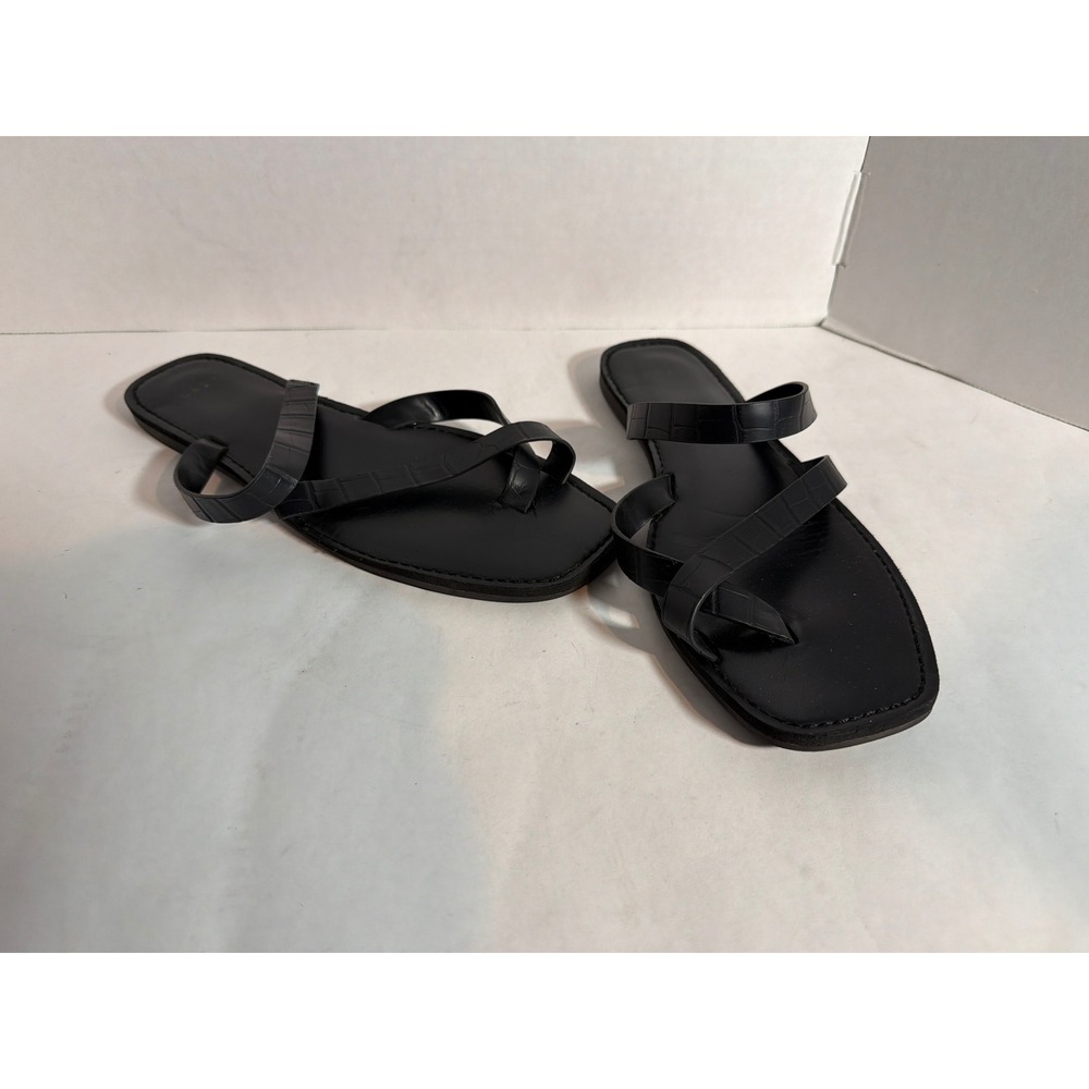 A New Day- Black Strappy Square Toe Croc Embossed Sandals Women Size 9